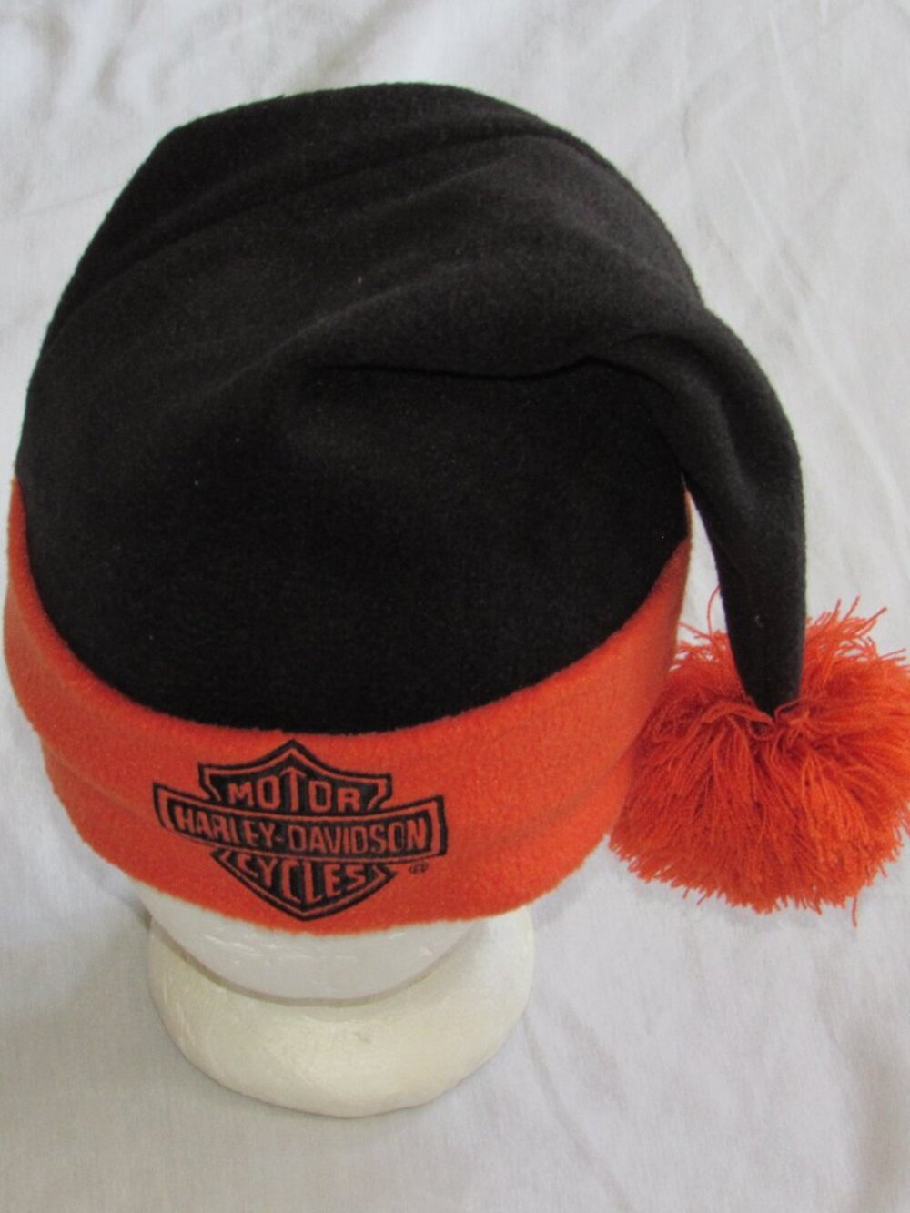 Vtg Y2K Harley Davidson Toboggan Hat Santa Cap Motorcycle Collectible Pompom